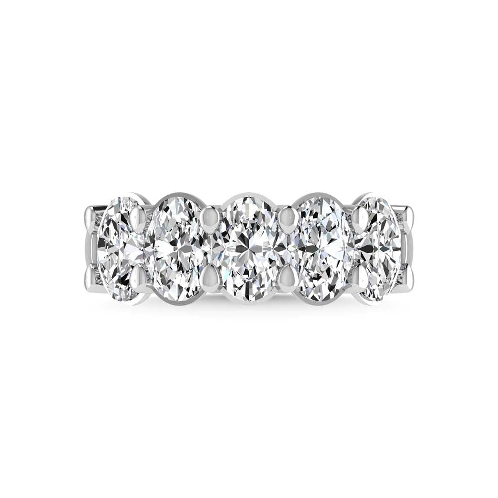14K White Gold 3/4 CT Tw. Oval Shape Diamond Five Stone Anniversary Band: 14K White Gold 3/4 CT Tw. Oval Shape Diamond Five Stone Anniversary Band 14k White Gold Stone Color: G-h Stone Clarity: Si Each ring is presented in standard size 6.5. Complimentary resizing is availa