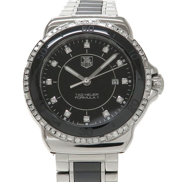TAG Heuer Formula 1 Diamond Ceramic Quartz 32mm Women's Watch WAH1312: TAG Heuer Formula 1 Diamond Ceramic Quartz 32mm Women's Watch WAH1312 This TAG HEUER Formula 1 WAH1312 women's wristwatch features a 32mm case and is crafted with a black ceramic bezel and bracelet. T