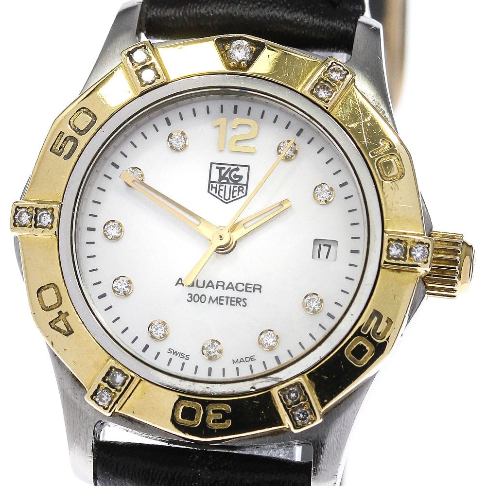 TAG Heuer Aquaracer Diamond Date Quartz Womens Watch WAF1451: TAG Heuer Aquaracer Diamond Date Quartz Womens Watch WAF1451 This TAG Heuer Aquaracer Date Diamond WAF1451 is a women's quartz wristwatch featuring a stainless steel and gold-plated case paired with a