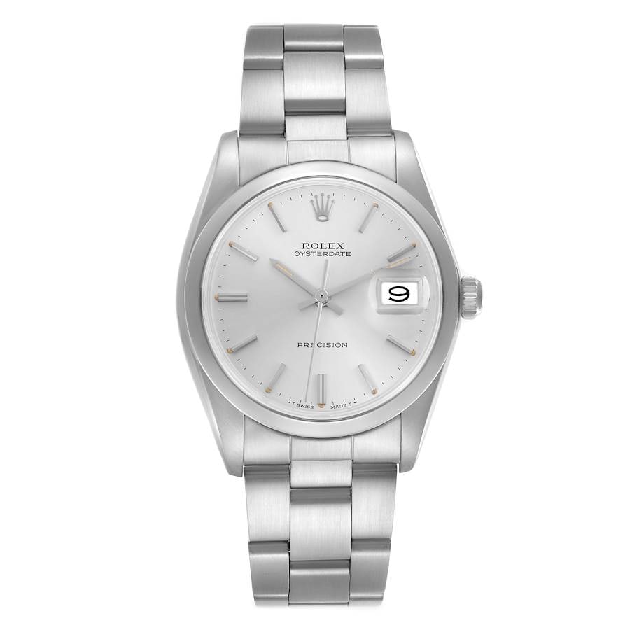 Rolex 6694 Oysterdate Precision Silver Dial Oyster Bracelet: Rolex 6694 Oysterdate Precision Silver Dial Oyster Bracelet This Rolex Oysterdate Precision features a silver stick dial and is paired with a classic Oyster bracelet. The watch is identified by refere