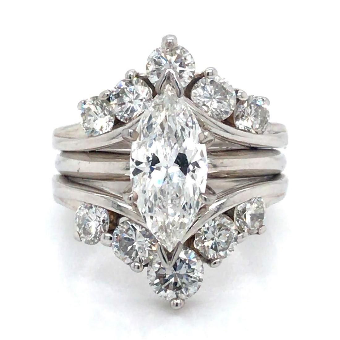 1.60 Ct E Color Marquise Diamond Engagement Ring Set in 14K White Gold: 1.60 Ct E Color Marquise Diamond Engagement Ring Set in 14K White Gold This stunning engagement ring set features a captivating 1.60 ct marquise diamond, graded E color with SI3 clarity, at its center