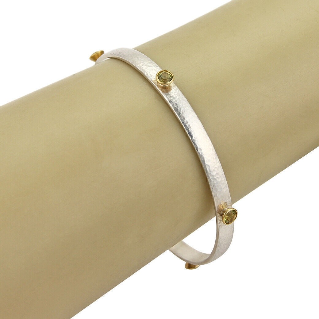 Gurhan Skittle bangle bracelet khaki topaz sterling 24k gold overlay: Gurhan Skittle bangle bracelet khaki topaz sterling 24k gold overlay This authentic Gurhan Skittle bangle bracelet features a softly hammered sterling silver band with a signature 24k yellow gold over