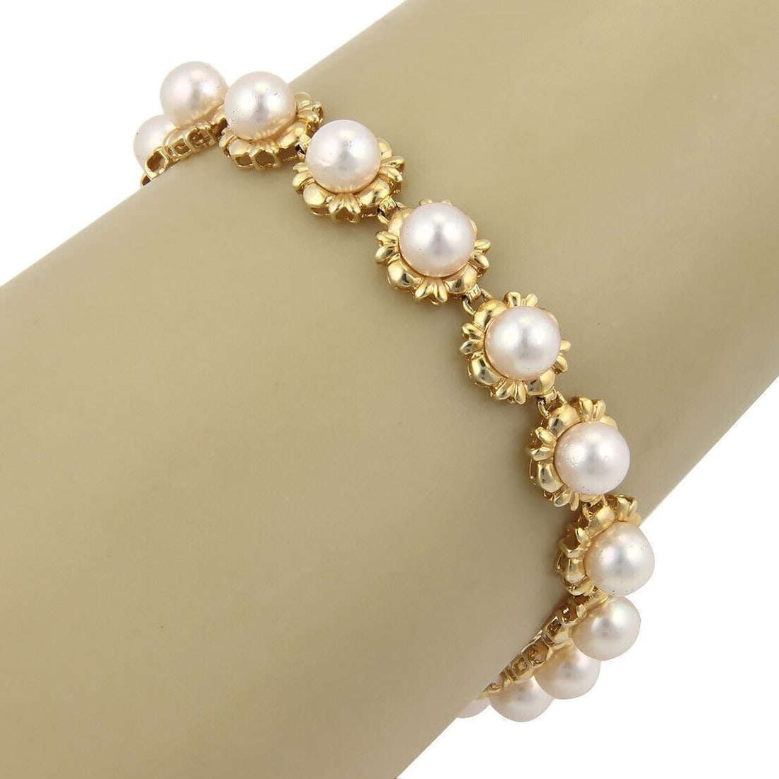 Vintage 14k Yellow Gold Pearl Floral Bracelet (1 of 4)