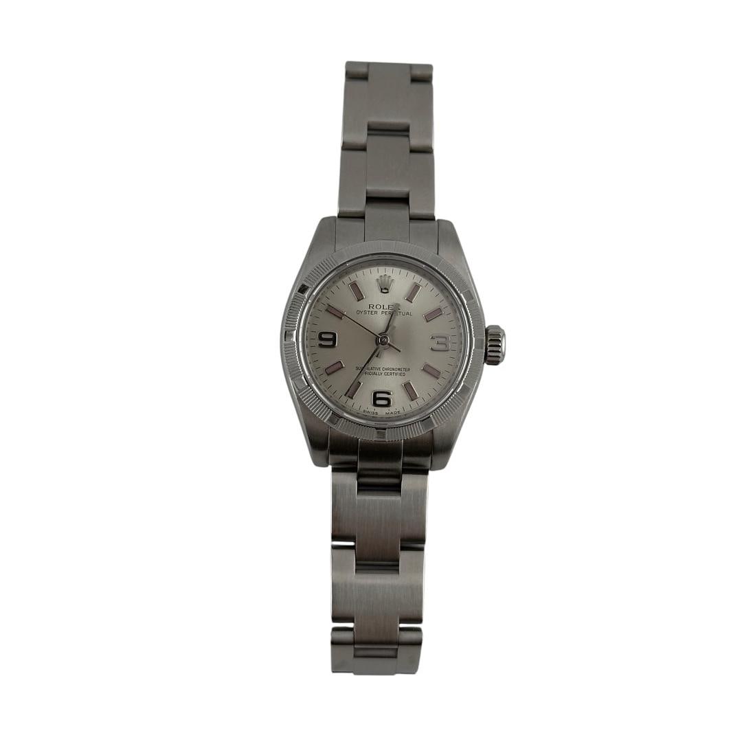 Ladies Rolex Oyster Perpetual Ref 176210 Silver Dial Engine Turned Bezel Watch (1 of 3)