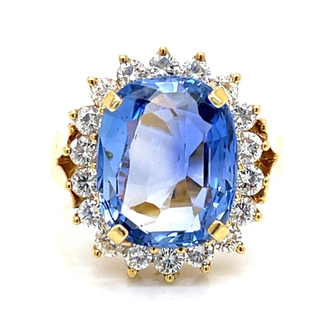 18K Yellow Gold Certified 12.00 Ct Burma No-heat Sapphire Diamond Ring: 18K Yellow Gold Certified 12.00 Ct Burma No-heat Sapphire Diamond Ring This stunning ring features an exquisite AGL Certified Burma No-heat Sapphire, weighing approximately 12.00 Ct, beautifully set i