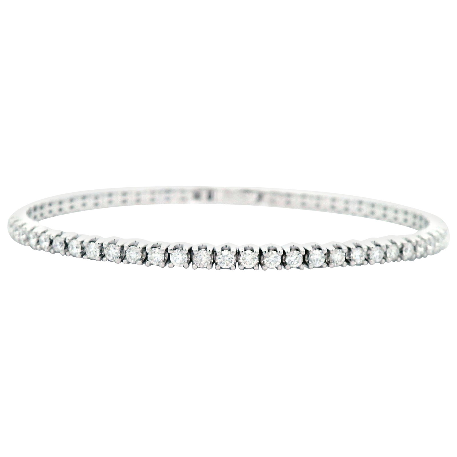 2.38ct Diamond Tennis Bangle Bracelet 14k White Gold: 2.38ct Diamond Tennis Bangle Bracelet 14k White Gold This exquisite contemporary diamond tennis bangle bracelet features 59 round diamonds totaling 2.38 carats, showcasing approximately E/F color and 