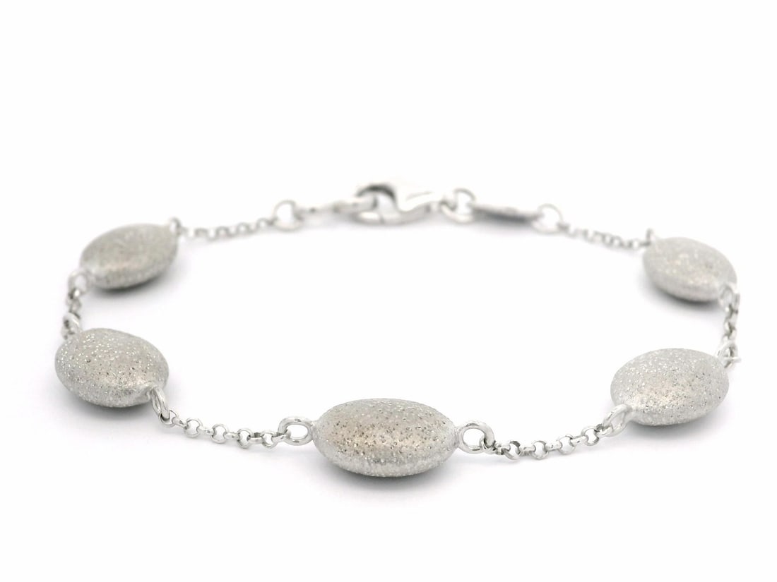 Charles Garnier Sterling Silver Textured Oval Bead Bracelet 7in (1 of 7)