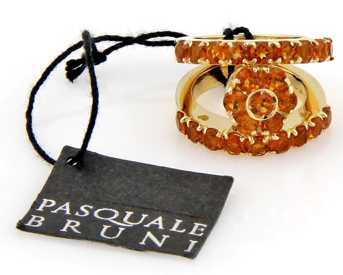 Pasquale Bruni Fiori open floral 18k gold citrine ring size 7: Pasquale Bruni Fiori open floral 18k gold citrine ring size 7 This Pasquale Bruni Fiori ring is crafted in 18k yellow gold and features an open floral design set with a vibrant orange citrine gemstone