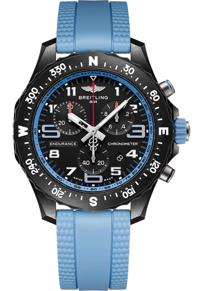 Breitling Endurance Pro Black Dial Rubber Strap Ref X83310281B1S1: Breitling Endurance Pro Black Dial Rubber Strap Ref X83310281B1S1 This Breitling Endurance Pro features a black dial with a rotating bezel and is paired with a durable rubber strap. The watch is ident
