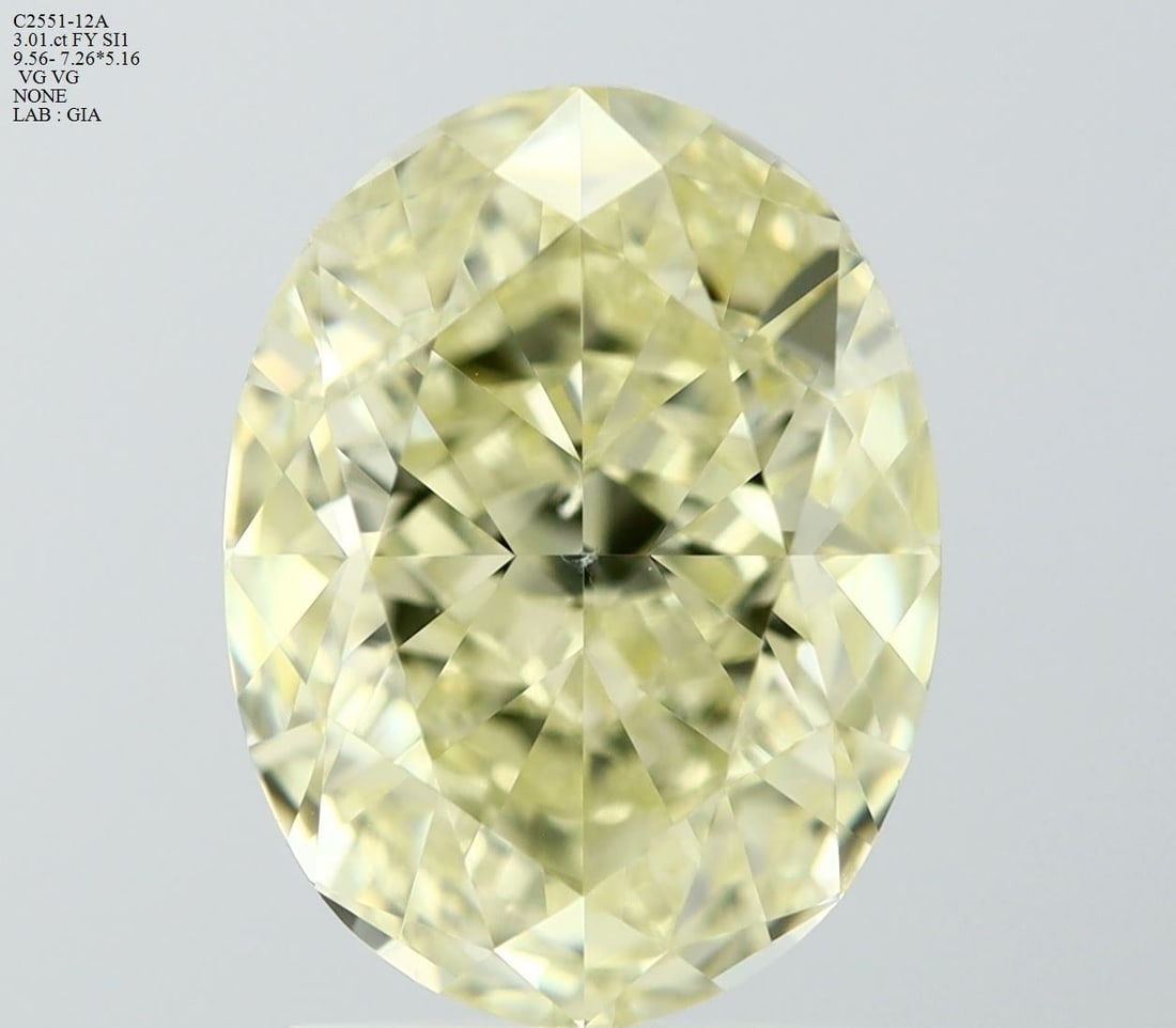 Loose Diamond - OVAL 3.01ct Fancy Yellow SI1: Loose Diamond - OVAL 3.01ct Fancy Yellow SI1 Source: Natural Shape: OVAL Carats: 3.01 Color: Fancy Yellow Certification: GIA Video: