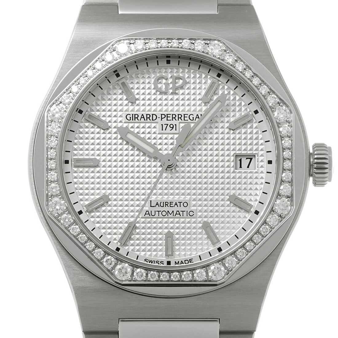 Laureato Girard Perregaux Automatic Steel Diamond Bezel Men's Watch: Laureato Girard Perregaux Automatic Steel Diamond Bezel Men's Watch This pre-owned Girard-Perregaux Laureato 81005D11A131-11A men's watch features a stainless steel case and bracelet, complemented by 