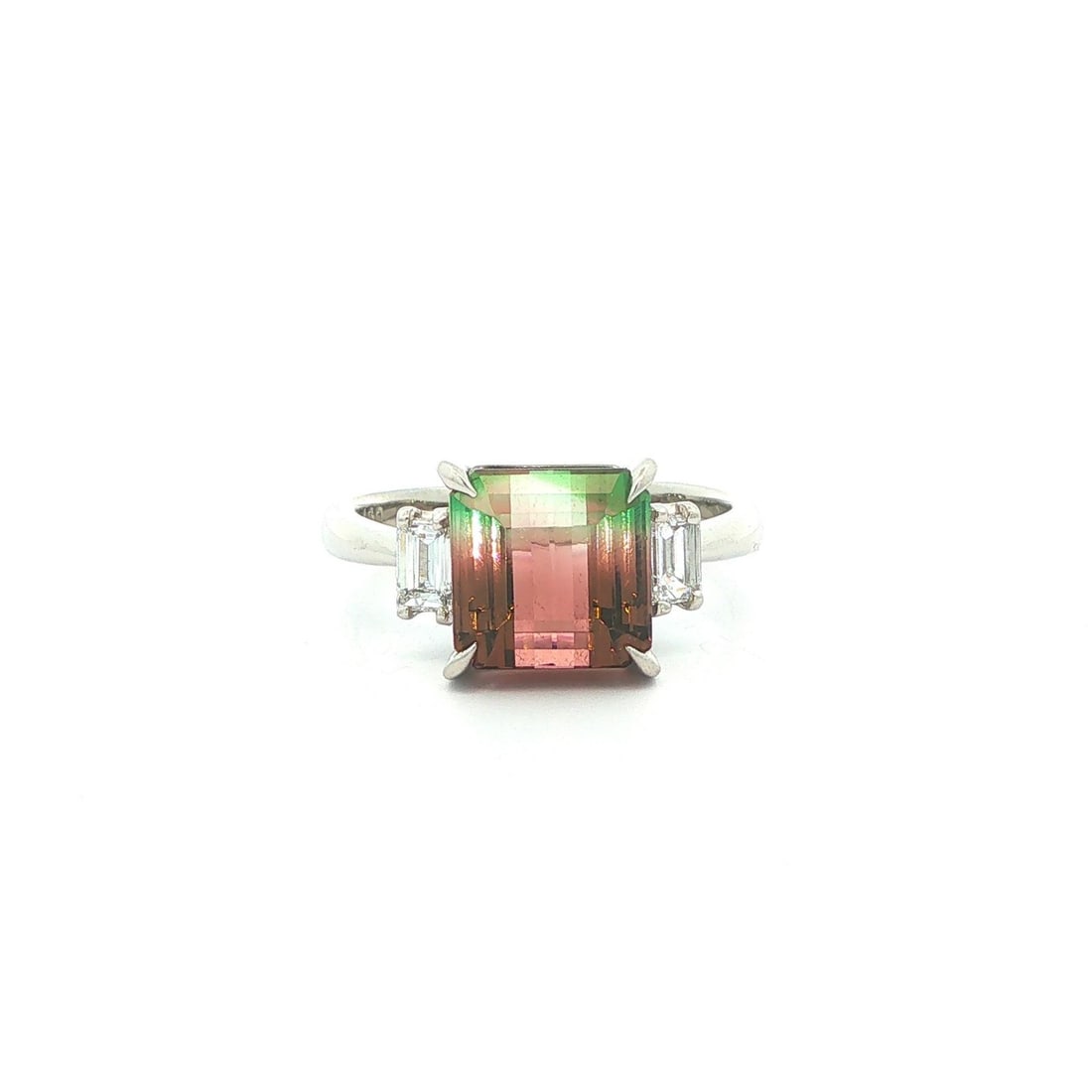 Platinum cocktail ring with watermelon tourmaline and baguette diamonds (1 of 15)