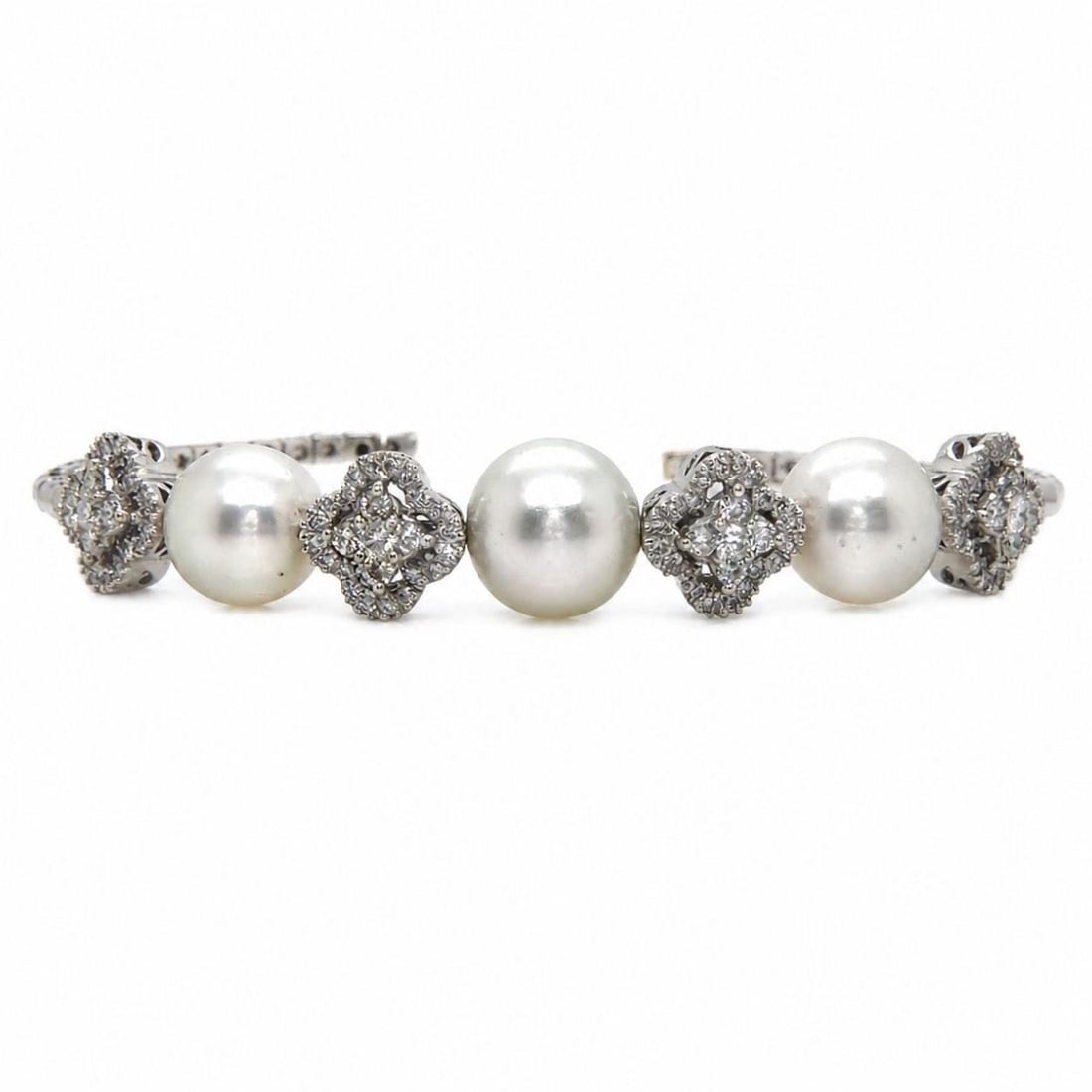 South Sea Pearl Diamond Bracelet 18K White Gold 3 Pearls (1 of 5)