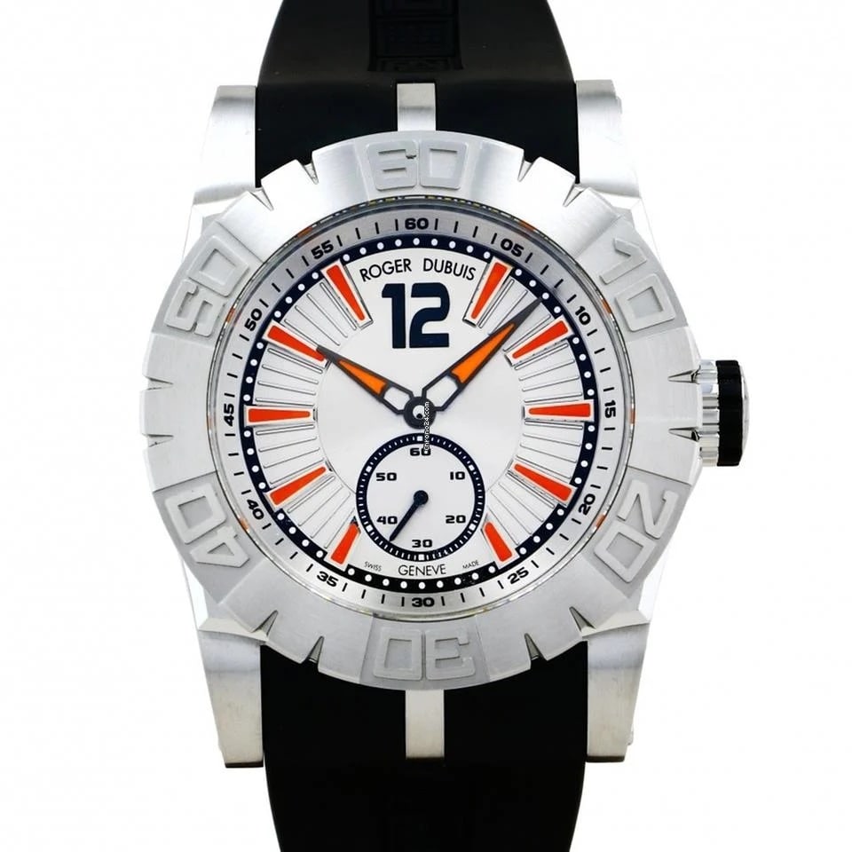 Mens Roger Dubuis Easy Diver RDDBSE0256 Silver Dial Rubber Strap Watch: Mens Roger Dubuis Easy Diver RDDBSE0256 Silver Dial Rubber Strap Watch This Roger Dubuis Easy Diver watch features a silver dial and a durable rubber bracelet. Designed for men, it belongs to the Easy