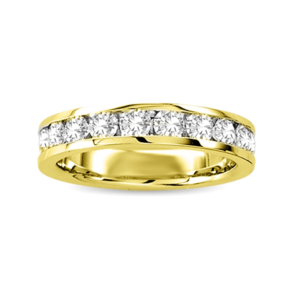 Diamond Machine Band 1/4 Ct.tw Round-cut 10K Yellow Gold: Diamond Machine Band 1/4 Ct.tw Round-cut 10K Yellow Gold This wonderful Wedding band for her displays a shimmering line of round diamonds set in the 10K yellow gold band. The ring has a total diamond 
