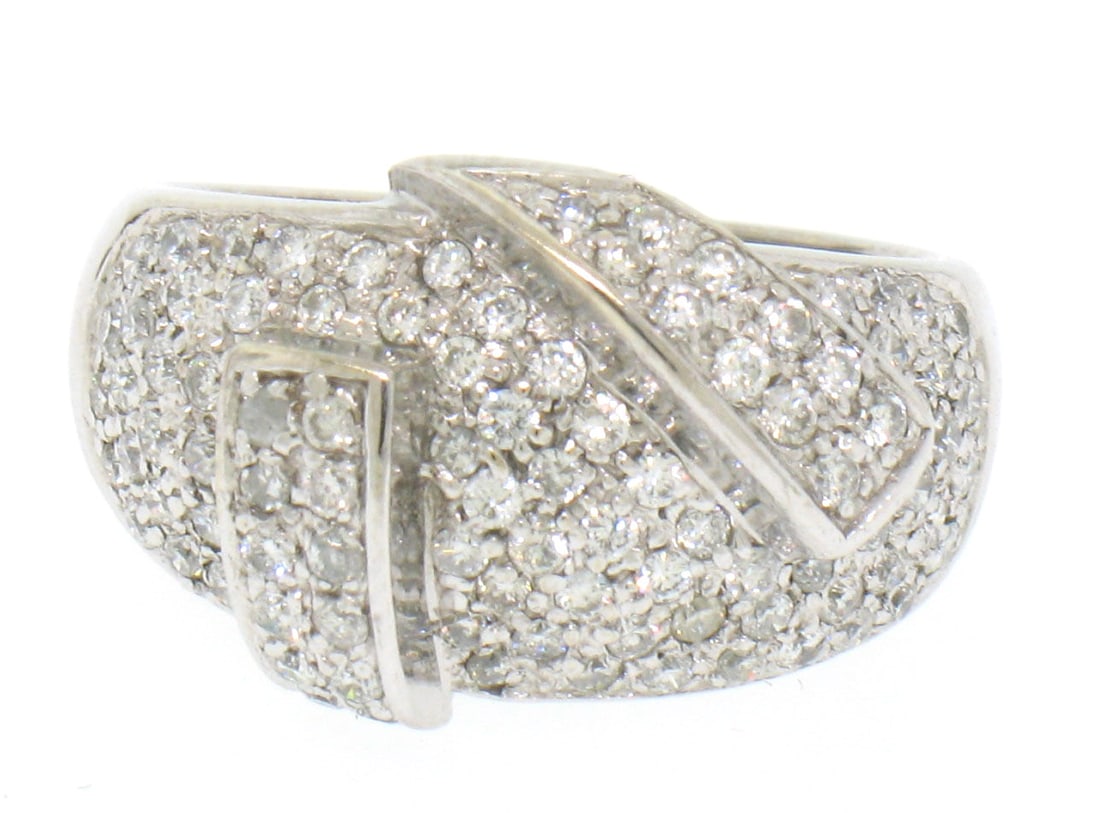14k White Gold 1.50ctw Pave Diamond Wide Wrap-Around Dinner Ring: 14k White Gold 1.50ctw Pave Diamond Wide Wrap-Around Dinner Ring This stunning 14k white gold wide dinner ring features a remarkable 1.50ctw of natural round brilliant cut diamonds, expertly set in a 