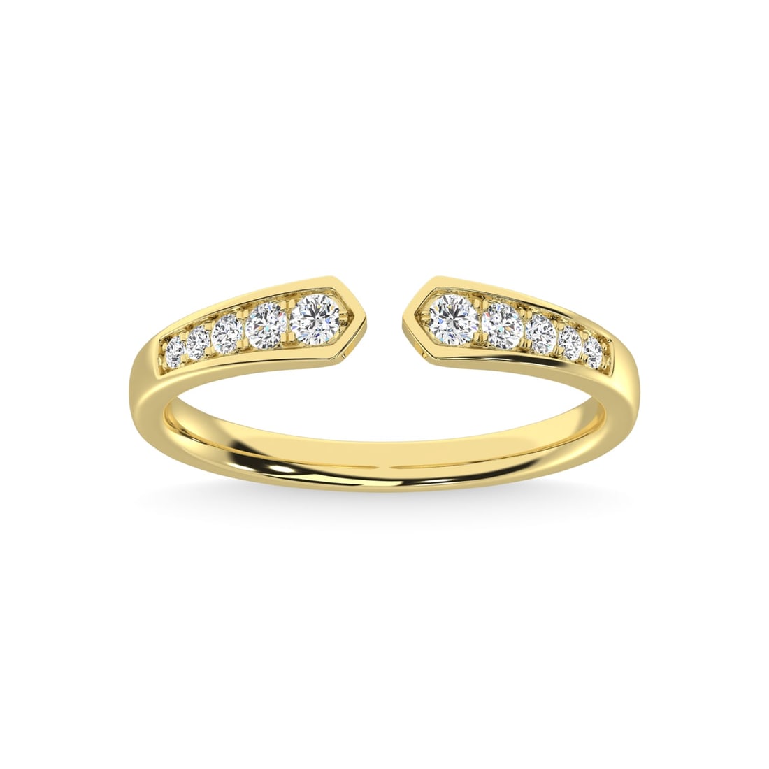 Diamond 1/5 Ct.Tw. Stackable Band in 10K Yellow Gold: Diamond 1/5 Ct.Tw. Stackable Band in 10K Yellow Gold 10k Yellow Gold Stone Color: G-h Stone Clarity: I2 Each ring is presented in standard size 6.5. Complimentary resizing is available between sizes 5