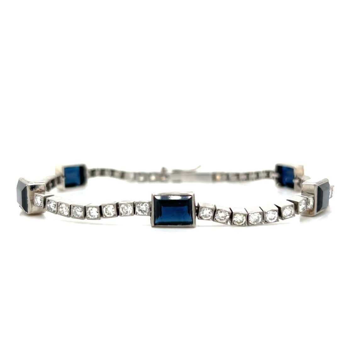 Stunning Platinum Sapphire Diamond Bracelet 48 Diamonds 8 Ct Sapphires: Stunning Platinum Sapphire Diamond Bracelet 48 Diamonds 8 Ct Sapphires This exquisite Platinum Sapphire & Diamond Bracelet showcases a stunning arrangement of 48 diamonds totaling approximately 4.00 C
