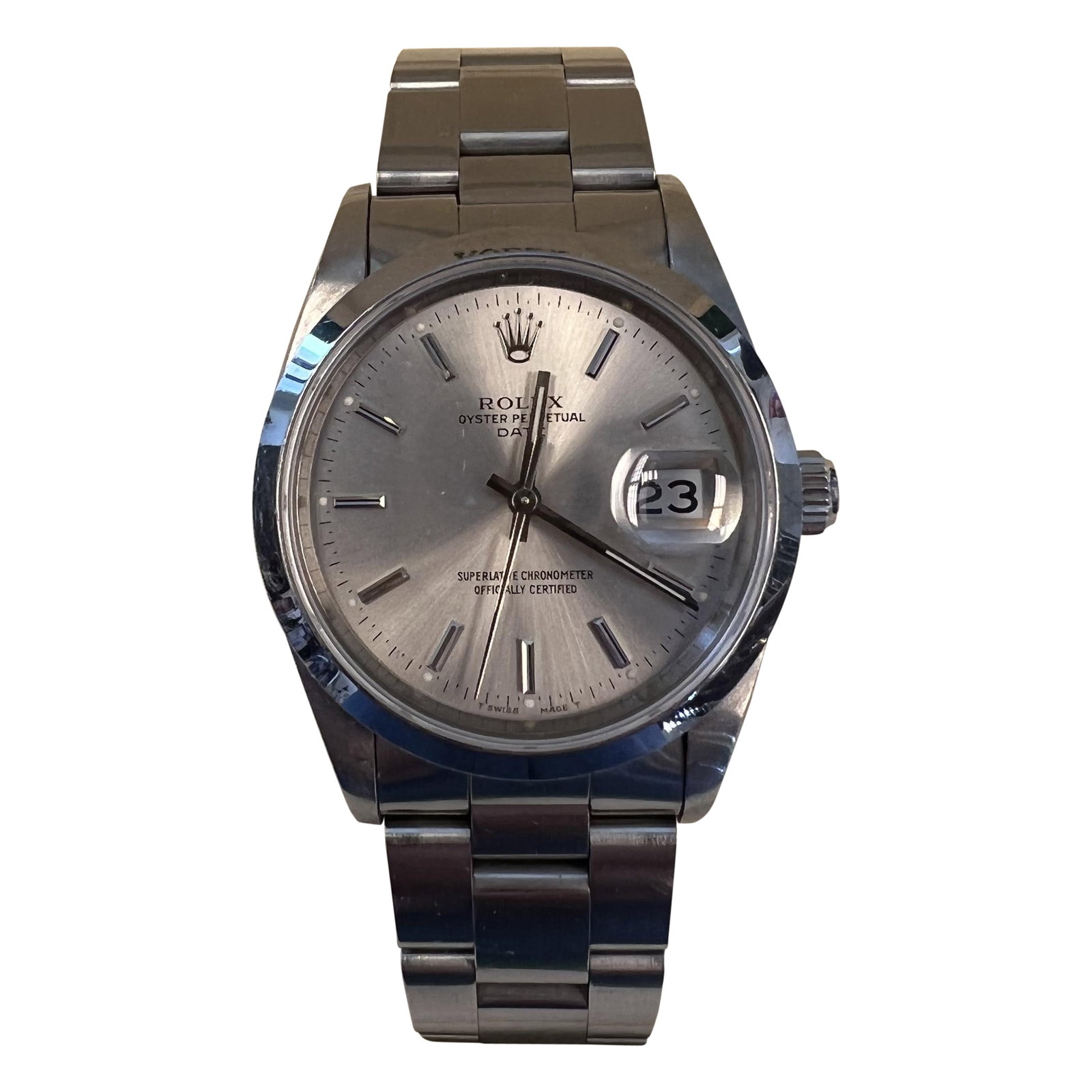 Rolex Oyster Perpetual Date Automatic 15200 Stainless Steel Jubilee 1991: Rolex Oyster Perpetual Date Automatic 15200 Stainless Steel Jubilee 1991 Experience the timeless elegance of the Rolex Oyster Perpetual Date, featuring a stunning silver-grey dial that perfectly compl