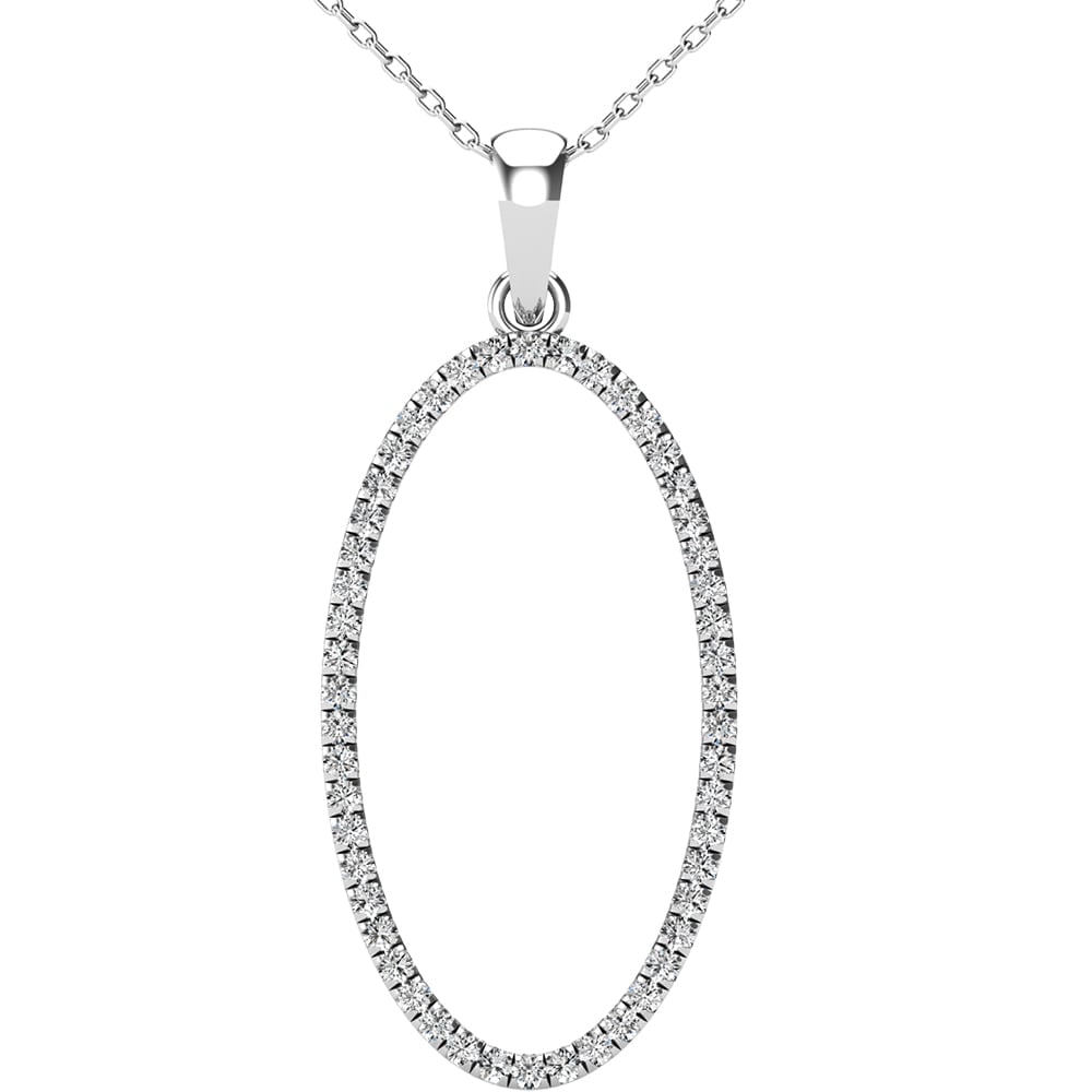 Diamond 1/5 Ct.Tw Oval Shape Pendant in 10K White Gold: Diamond 1/5 Ct.Tw Oval Shape Pendant in 10K White Gold This delightful pendant features never ending oval shape circle. Radiant with 1/5 Ct.Tw. sparkling round cut diamonds across the oval frame and a
