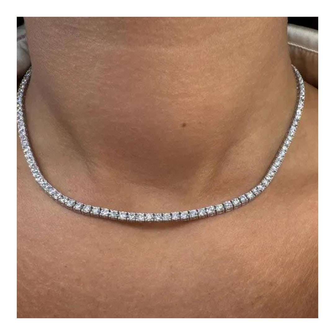 Harbor Diamonds 14K White Gold 11.53ct Diamond Tennis Necklace: Harbor Diamonds 14K White Gold 11.53ct Diamond Tennis Necklace Elevate your elegance with this exquisite Diamond Tennis Necklace crafted in 14 Karat white gold. Featuring 131 dazzling round brilliant 