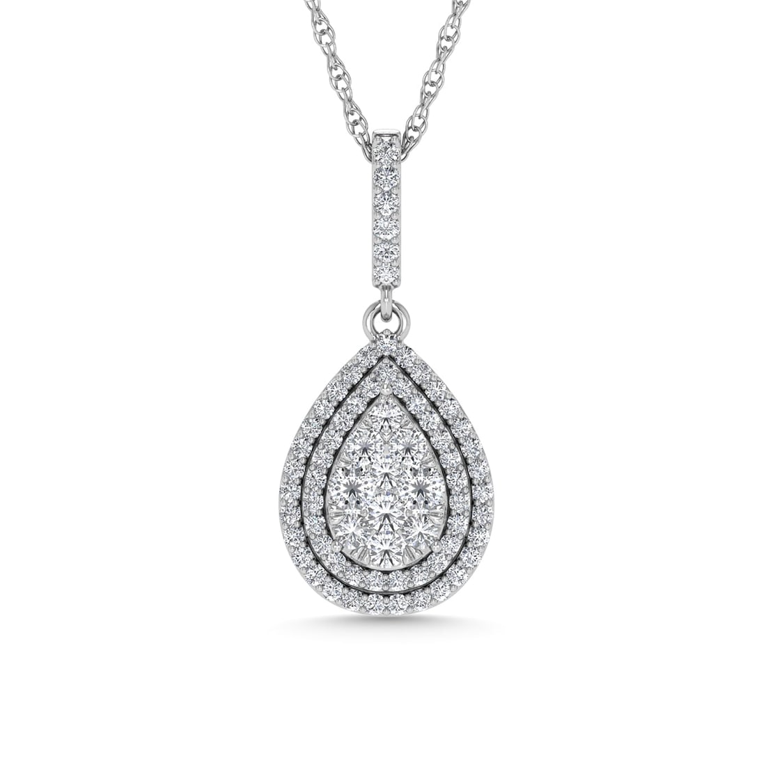 Diamond 3/4 Ct.Tw. Fashion Pendant in 14K White Gold: Diamond 3/4 Ct.Tw. Fashion Pendant in 14K White Gold 14k White Gold Stone Color: G-h Stone Clarity: I1 Unless otherwise specified, pendants that include a chain are paired with our standard 18-inch le