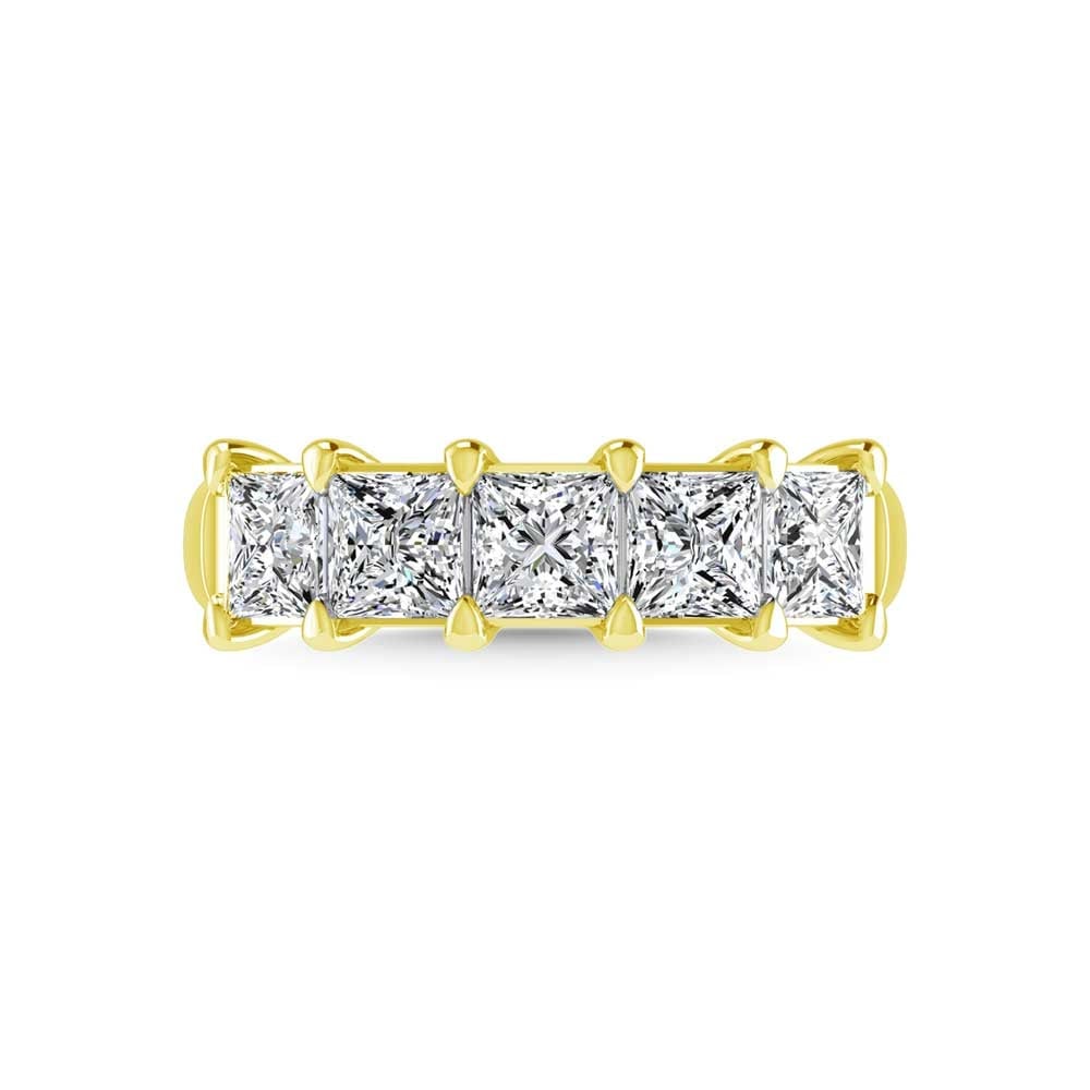 14K Yellow Gold 1 5/8 CT Tw. Princess Shape Diamond Five Stone Anniversary Band: 14K Yellow Gold 1 5/8 CT Tw. Princess Shape Diamond Five Stone Anniversary Band 14k Yellow Gold Stone Color: G-h Stone Clarity: Si Each ring is presented in standard size 6.5. Complimentary resizing i