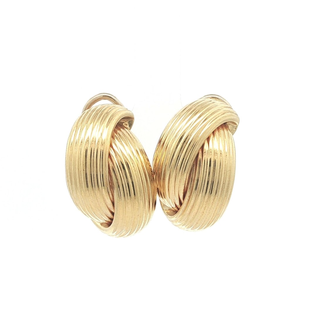 Roberto Coin 18k Gold Ribbed Crossover Hoop Earrings from Italy: Roberto Coin 18k Gold Ribbed Crossover Hoop Earrings from Italy These vintage Roberto Coin crossover cuff earrings are crafted in 18k yellow gold with a ribbed texture and feature a hollow, solid gold