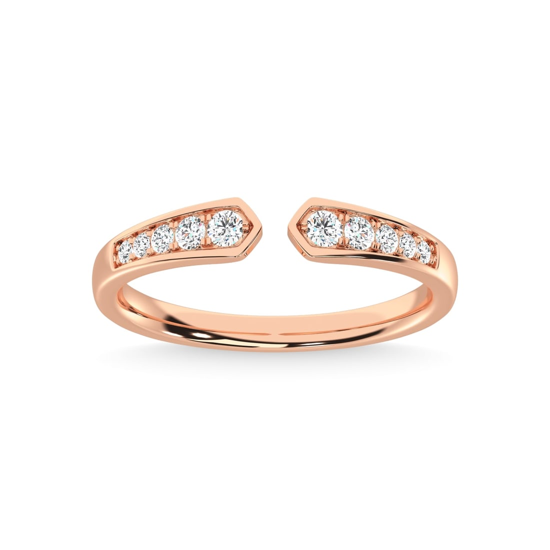 Diamond 1/5 Ct.Tw. Stackable Band in 10K Rose Gold: Diamond 1/5 Ct.Tw. Stackable Band in 10K Rose Gold 10k Rose Gold Stone Color: G-h Stone Clarity: I2 Each ring is presented in standard size 6.5. Complimentary resizing is available between sizes 510 (