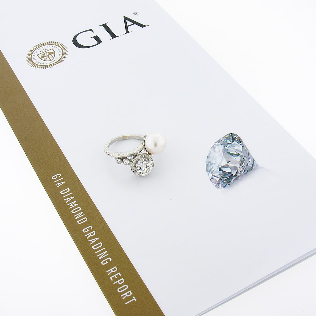 Antique Platinum 1.50ct GIA Certified Diamond & Pearl Bypass Ring (1 of 10)