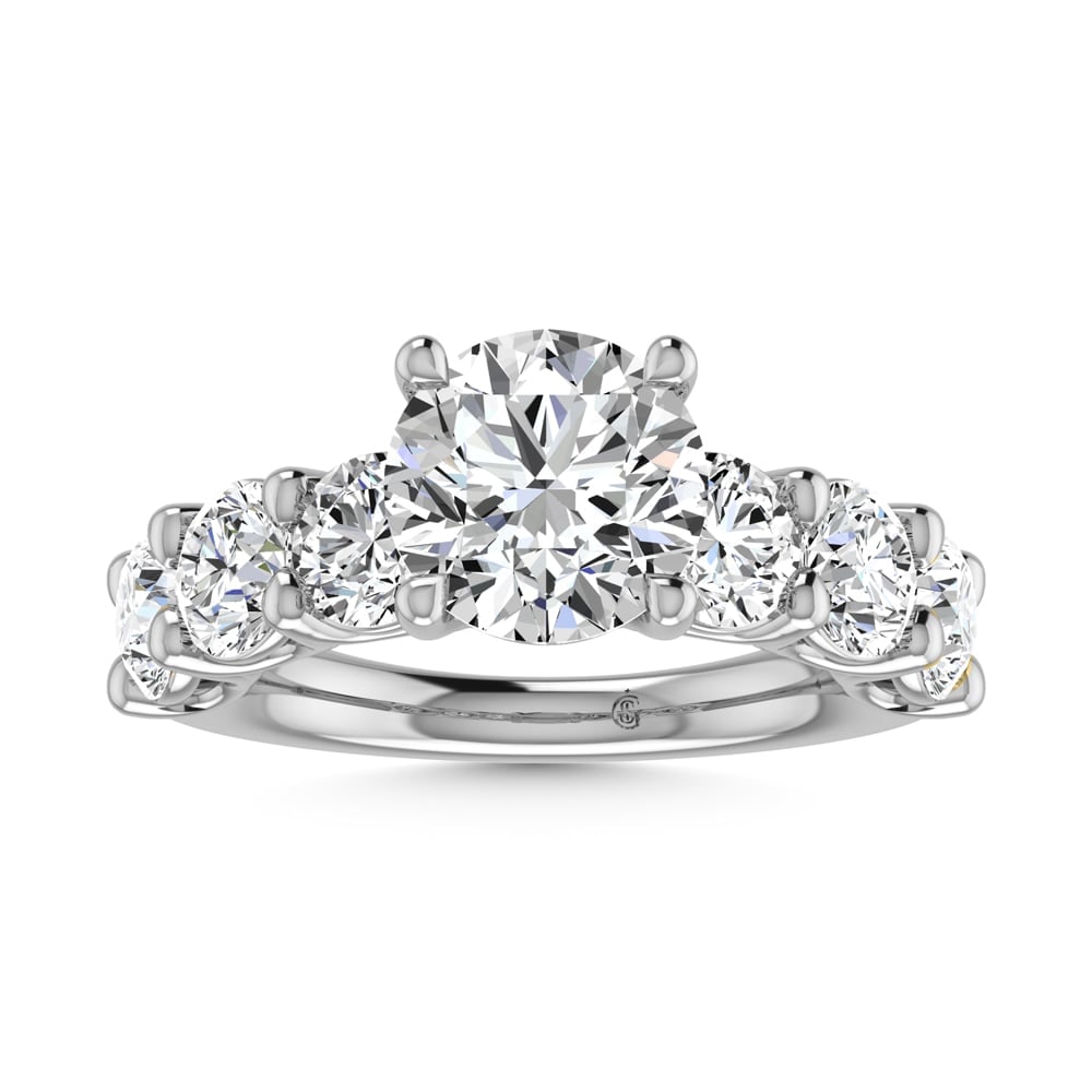 14K White Gold Lab Grown Diamond 5 Ct.Tw. Round Shape Halfway Engagement Ring (IGI Certified Center: 14K White Gold Lab Grown Diamond 5 Ct.Tw. Round Shape Halfway Engagement Ring (IGI Certified Center 3CT) This elegant diamond engagement ring crafted in 14k white gold, features a brilliant round-cut 