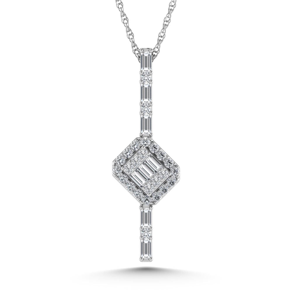 14K White Gold Diamond 3/8.Ct. Tw. Fashion Pendant: 14K White Gold Diamond 3/8.Ct. Tw. Fashion Pendant 14k White Gold Stone Color: G-h Stone Clarity: Si3 Unless otherwise specified, pendants that include a chain are paired with our standard 18-inch len