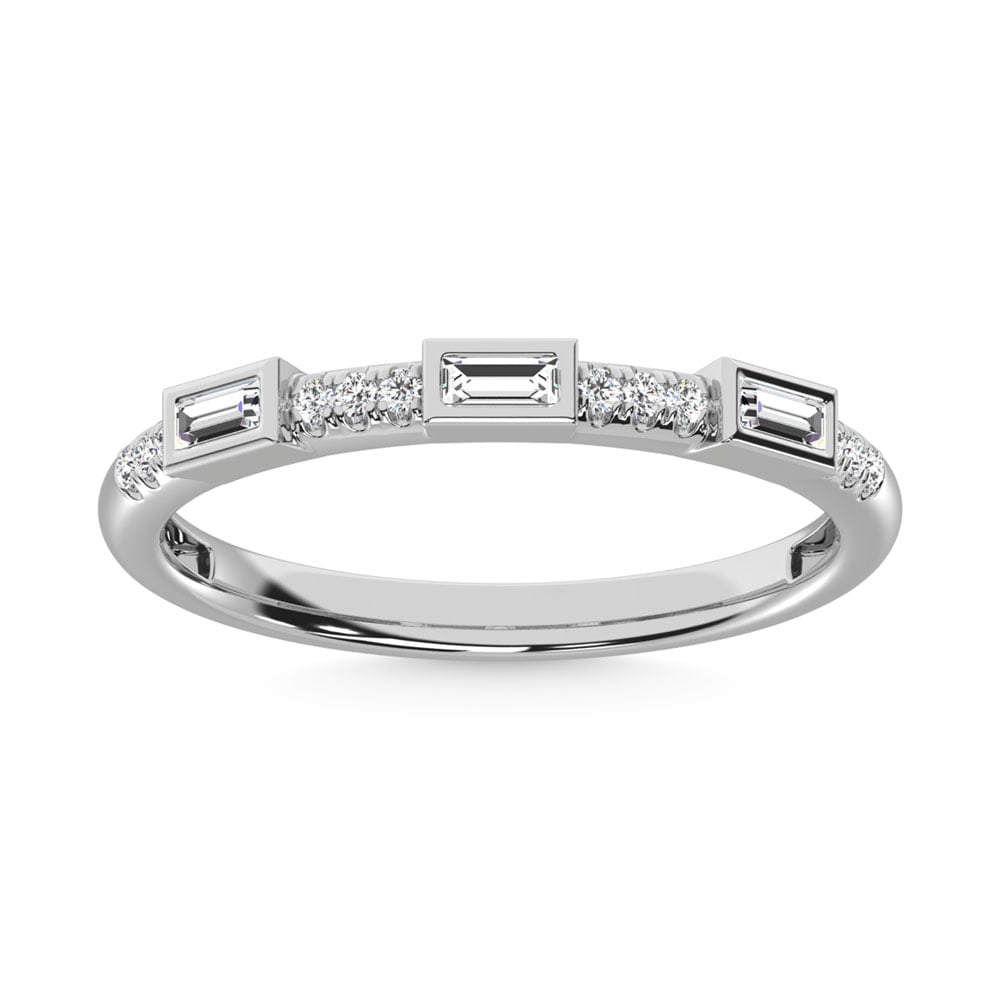 14K White Gold Diamond 1/8 Ct.Tw. Stack Band: 14K White Gold Diamond 1/8 Ct.Tw. Stack Band 14k White Gold Stone Color: G-h Stone Clarity: Si Each ring is presented in standard size 6.5. Complimentary resizing is available between sizes 510 (in