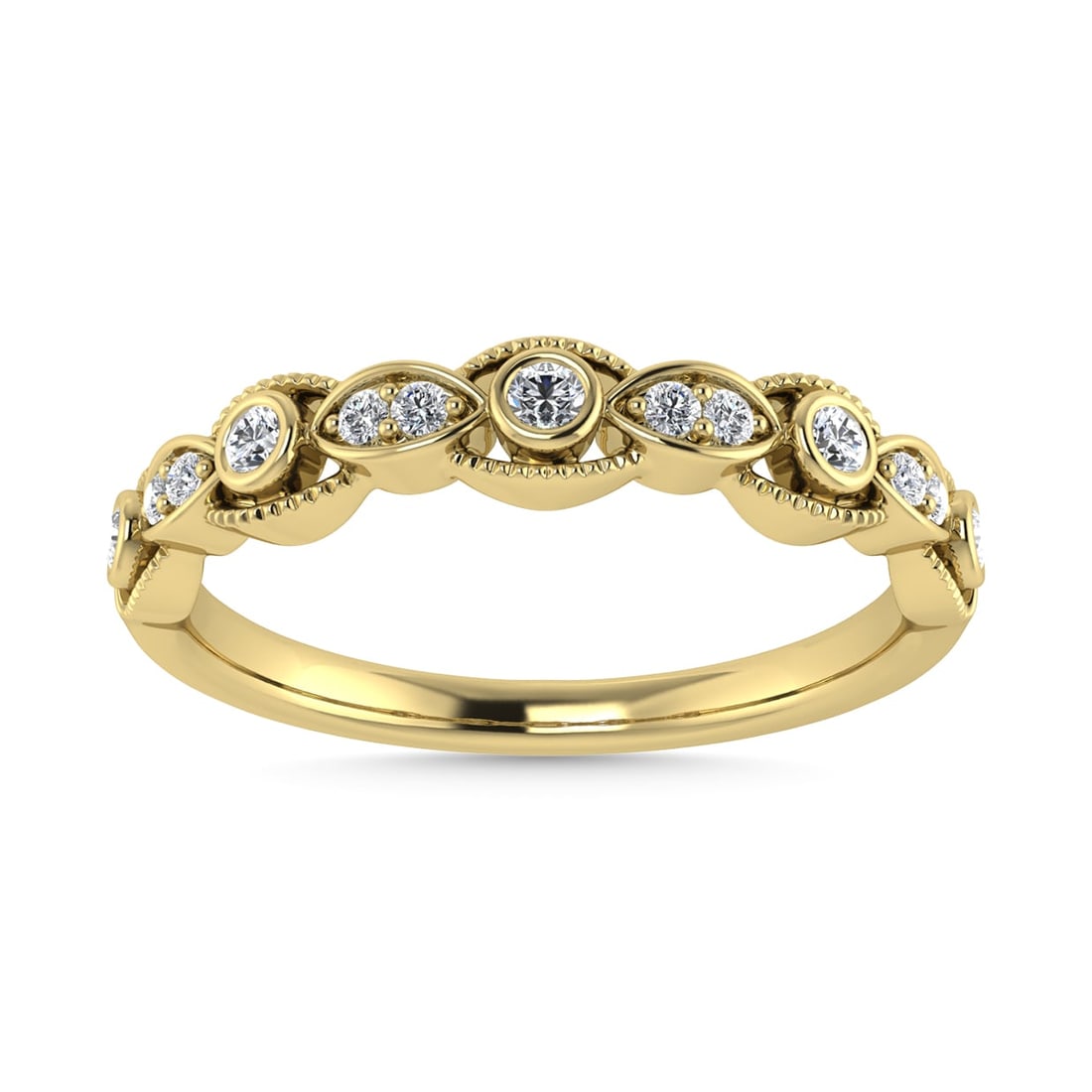 Diamond 1/10 Ct.Tw. Stackable Band in 14K Yellow Gold: Diamond 1/10 Ct.Tw. Stackable Band in 14K Yellow Gold 14k Yellow Gold Stone Color: G-h Stone Clarity: Si2 Each ring is presented in standard size 6.5. Complimentary resizing is available between sizes