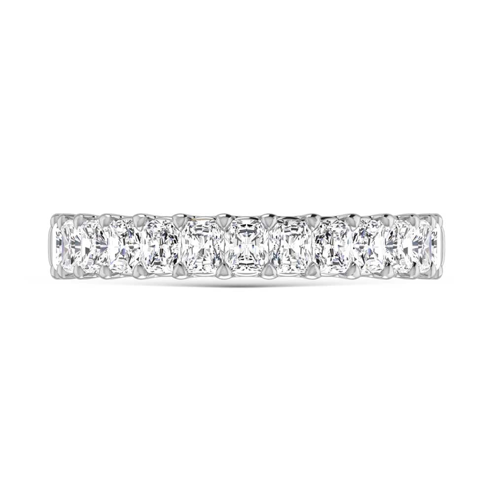 18K White Gold 2 3/4 Ct.Tw. Radiant Shape Diamond Half Way Eternity Band: 18K White Gold 2 3/4 Ct.Tw. Radiant Shape Diamond Half Way Eternity Band 18k White Gold Stone Color: G-h Stone Clarity: Si Each ring is presented in standard size 6.5. Complimentary resizing is availa