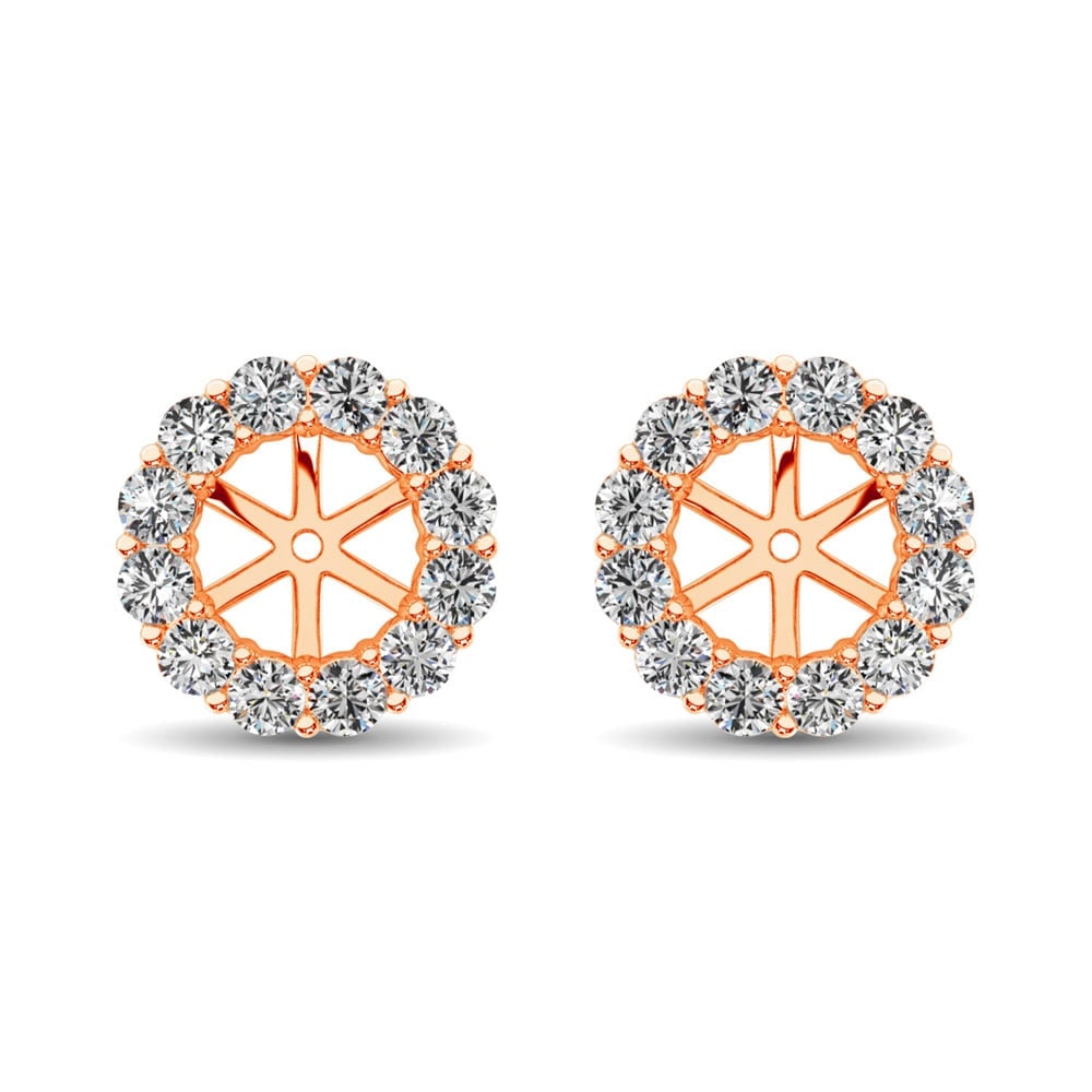 14K Rose Gold Diamond 1/3 Ct.Tw. Earrings Jacket: 14K Rose Gold Diamond 1/3 Ct.Tw. Earrings Jacket These amazing earrings are available in 14K Rose Gold. There are 14 round diamonds with a total carat weight of 1/3 Ct.Tw. set in a Prong setting. 14k 