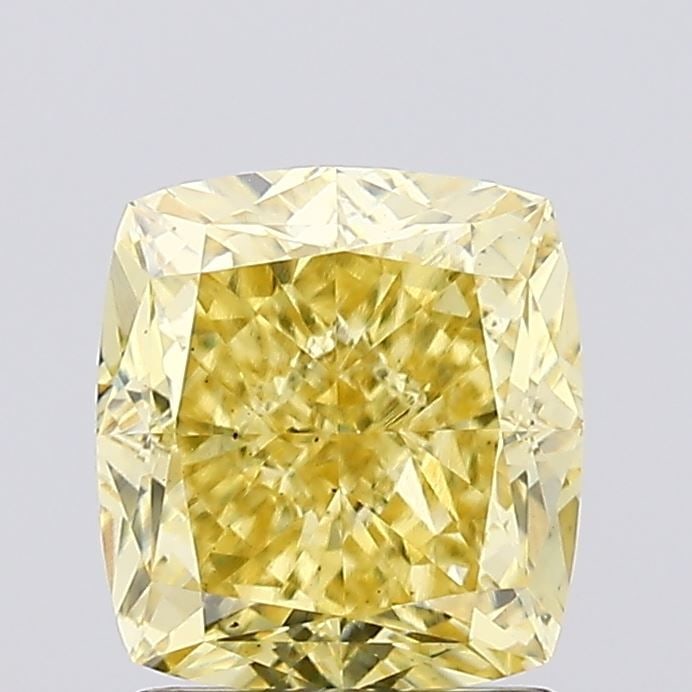 Loose Diamond - CUSHION MODIFIED 1.75ct Fancy Intense Yellow VS2: Loose Diamond - CUSHION MODIFIED 1.75ct Fancy Intense Yellow VS2 Source: This is a real non-mined Diamond that has been grown in a lab Shape: CUSHION MODIFIED Carats: 1.75 Color: Fancy Intense Yellow 