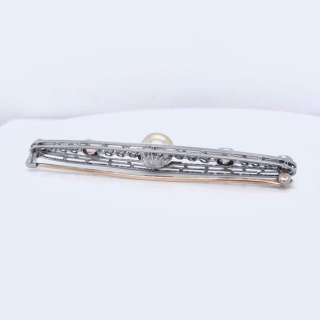 GIA Certified Natural Pearl Diamond Pin 8.66mm 18K Gold Platinum (1 of 4)