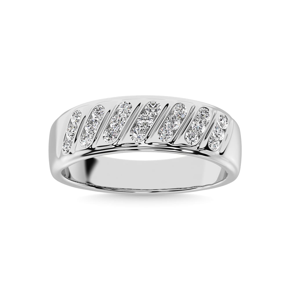 14K White Gold 1/2 Ct.Tw. Diamond Mens Band: 14K White Gold 1/2 Ct.Tw. Diamond Mens Band This Beautiful Ring Is Available In 14K White Gold. There Are 21 Machine Band Round Diamonds With A Total Carat Weight Of 1/2Ct.Tw. Set In A Machine Setting