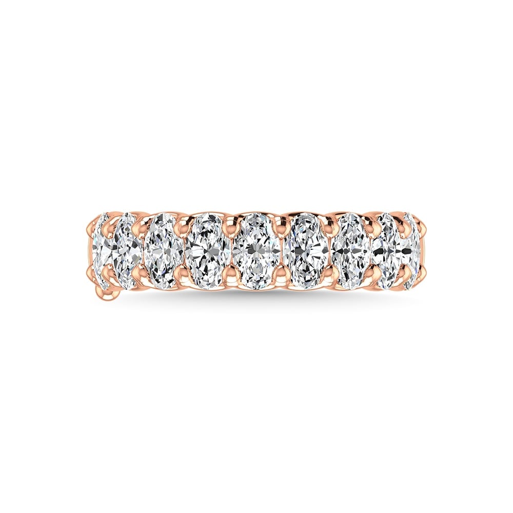 18K Rose Gold 1 3/4 Ct.Tw. Oval Shape Lab Grown Diamond Half Way Eternity Band: 18K Rose Gold 1 3/4 Ct.Tw. Oval Shape Lab Grown Diamond Half Way Eternity Band 18k Rose Gold Stone Color: F Stone Clarity: Vs Each ring is presented in standard size 6.5. Complimentary resizing is ava