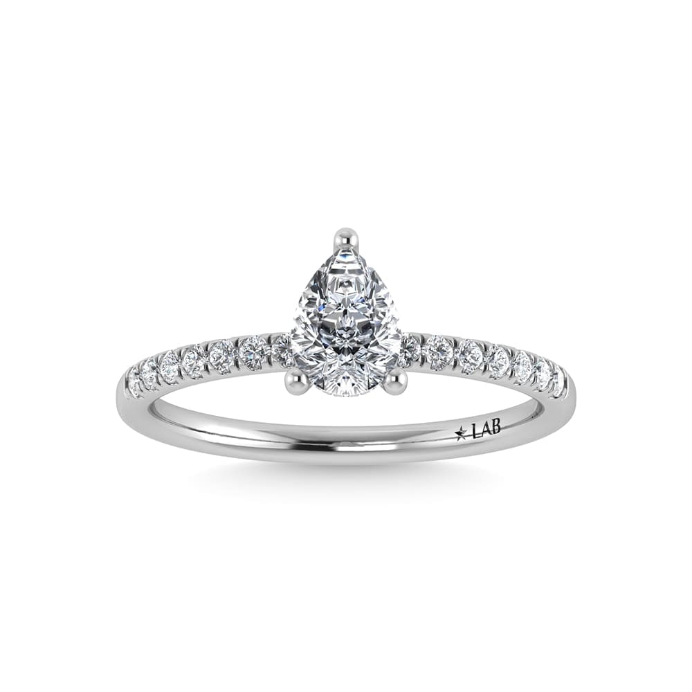 14K White Gold Lab Grown Diamond 1 Ct.Tw. Pear Shape Hidden Halo Engagement Ring: 14K White Gold Lab Grown Diamond 1 Ct.Tw. Pear Shape Hidden Halo Engagement Ring Discover subtle brilliance and modern elegance with our Hidden Halo Diamond Engagement Ring. This elegant engagement ri