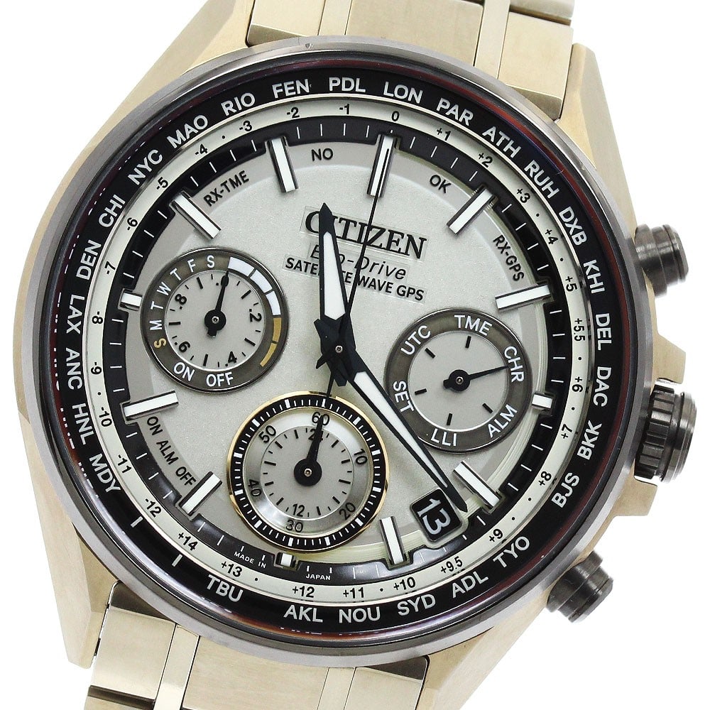 Citizen Attesa Moon Gold Titanium Solar Radio Controlled Watch: Citizen Attesa Moon Gold Titanium Solar Radio Controlled Watch This CITIZEN Attesa MOON GOLD men's wristwatch is a limited edition model, with only 700 pieces produced. Crafted in Japan, it features a