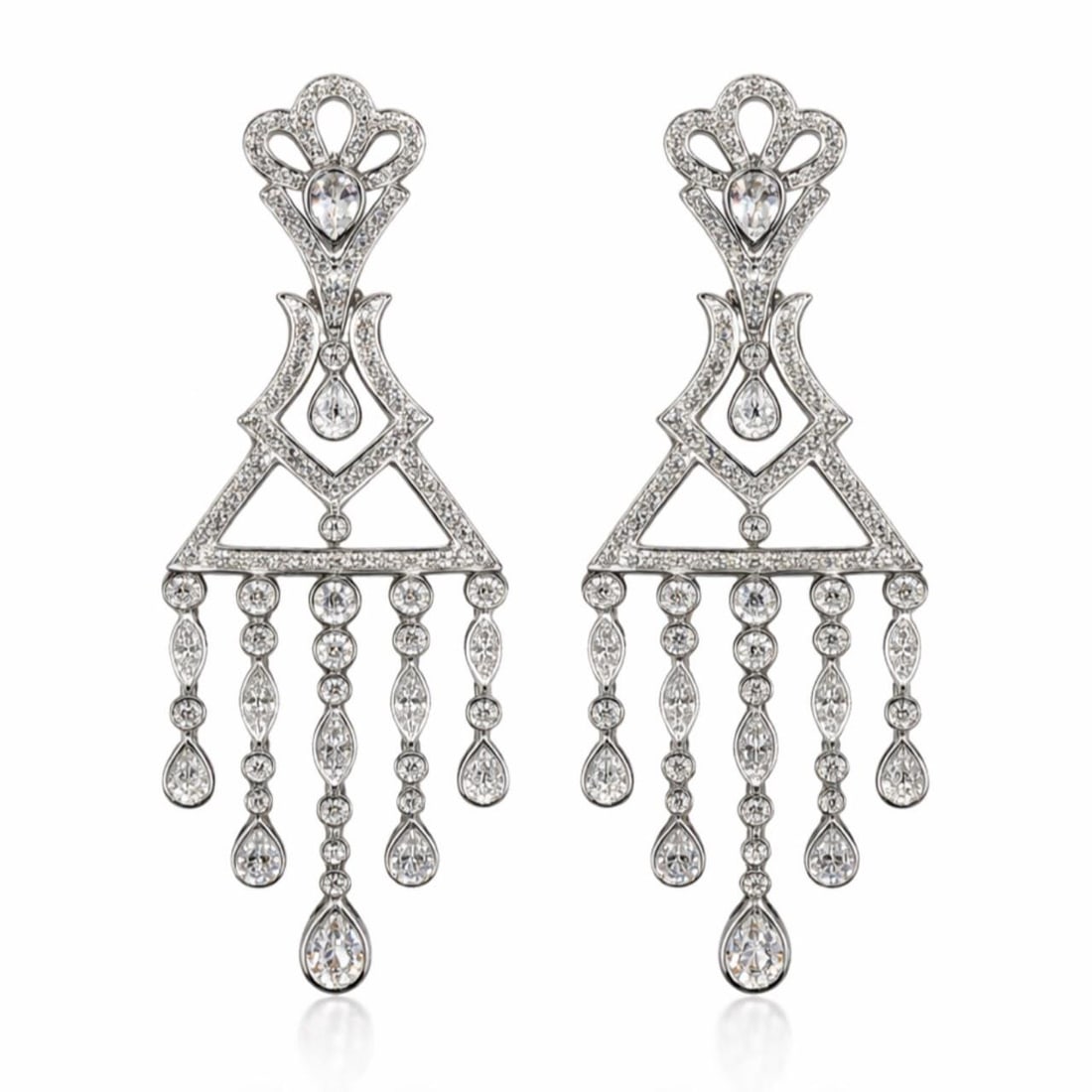 18K White Gold Earrings with 4.53 Ct Diamonds by Hans D. Kreiger: 18K White Gold Earrings with 4.53 Ct Diamonds by Hans D. Kreiger These HANS D. KREIGER earrings are crafted in 18K white gold and feature a total of 4.53 carats of diamonds with F-G color and VVS-VS c