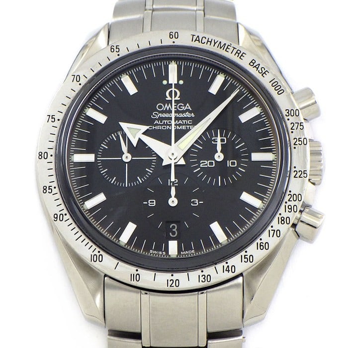 OMEGA Speedmaster Broad Arrow 3551.50.00 Automatic Chronograph: OMEGA Speedmaster Broad Arrow 3551.50.00 Automatic Chronograph This OMEGA Speedmaster Broad Arrow 3551.50.00 is a men's automatic wristwatch crafted in stainless steel. It features a black dial with l