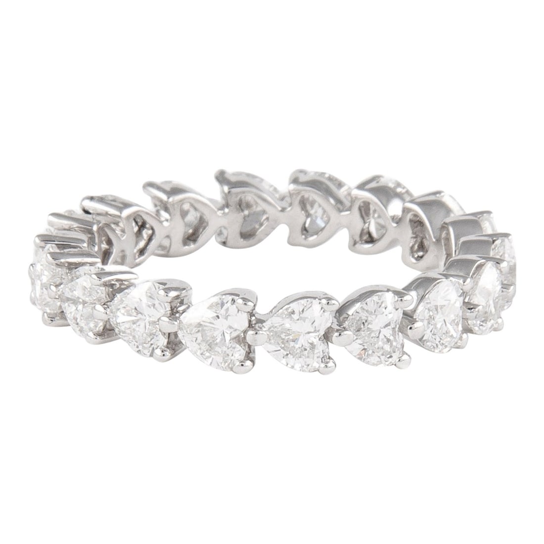 2.51ct Heart Diamond Eternity Band Platinum: 2.51ct Heart Diamond Eternity Band Platinum This exquisite eternity band features 18 brilliant heart-cut diamonds, totaling 2.51 carats, showcasing D/E color and VVS clarity. Crafted from high-quality