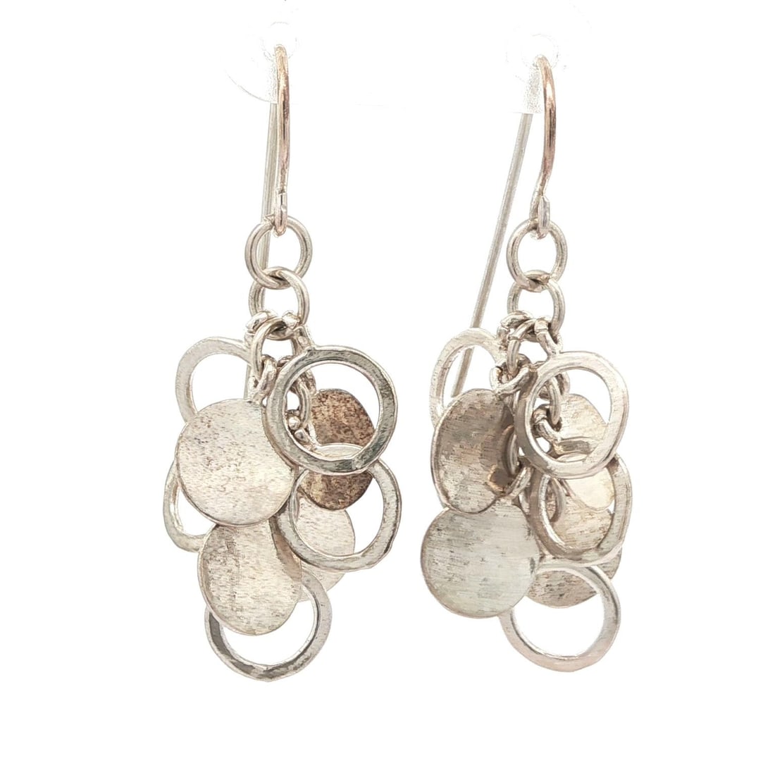 Sterling Silver Chandelier Dangle Drop Earrings with Open Circle Design: Sterling Silver Chandelier Dangle Drop Earrings with Open Circle Design Enhance your jewelry collection with these stunning Sterling Silver Bili Open Circle and Disk Charm Chandelier Dangle Drop Earri