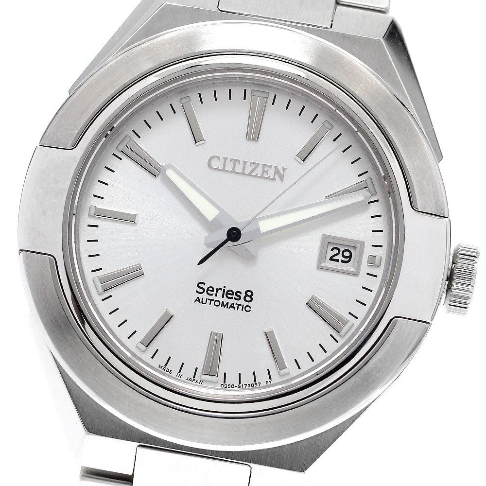 Citizen Series 8 Automatic Date Men's Stainless Steel Watch: Citizen Series 8 Automatic Date Men's Stainless Steel Watch This CITIZEN Series 8 Date men's wristwatch features a stainless steel case and bracelet, complemented by a silver dial. The watch is powere