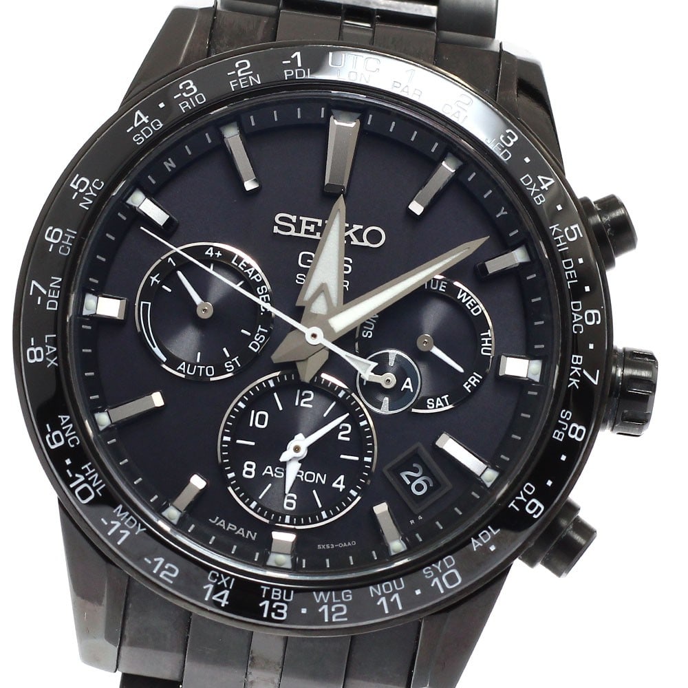 SEIKO Astron GPS Solar Radio Controlled Men's Wristwatch: SEIKO Astron GPS Solar Radio Controlled Men's Wristwatch This Seiko SBXC037/5X53-0AB0 Astron GPS men's wristwatch features a ceramic and titanium case paired with a titanium bracelet. The black dial i