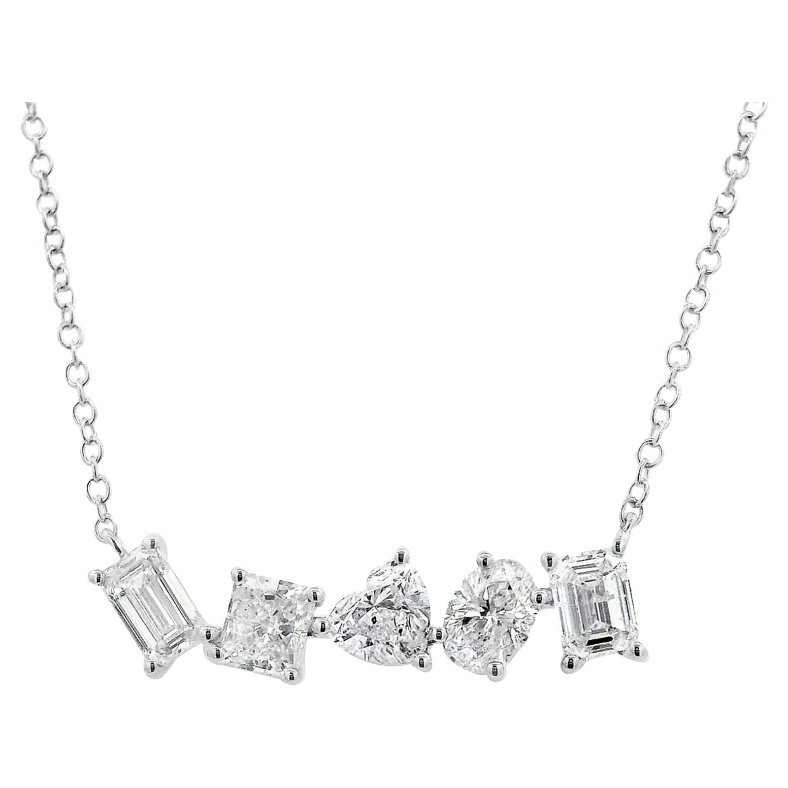 2.06ct Mixed Diamond Pendant Necklace 18k White Gold Contemporary Design: 2.06ct Mixed Diamond Pendant Necklace 18k White Gold Contemporary Design This stunning Mixed Diamond Pendant Necklace features a total weight of 2.06 carats, showcasing a contemporary design crafted f