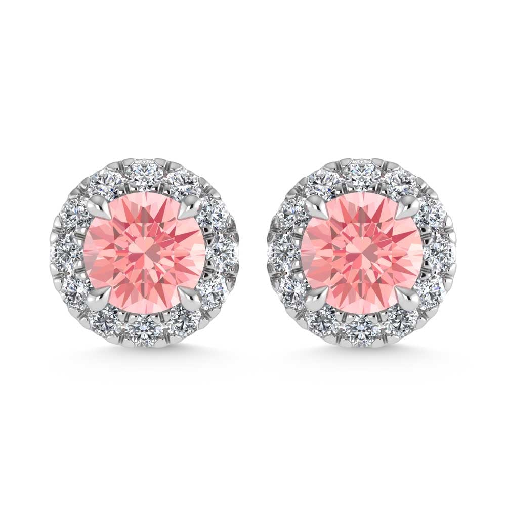 14K White Gold 3/4 Ct.Tw. White and Pink Lab Grown Diamond Stud Earrings: 14K White Gold 3/4 Ct.Tw. White and Pink Lab Grown Diamond Stud Earrings These elegant studs in 14K white gold showcase 3/4 Ct.Tw. of white and pink lab grown diamonds. 14k White Gold Stone Color: D-f